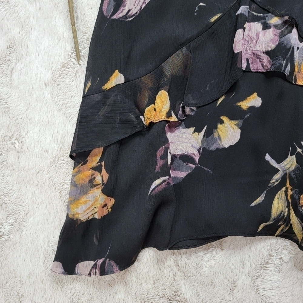 TopShop Ruffle Purple Gold Floral Print Sleeveless Mini Dress Size 2 - Picture 4 of 11
